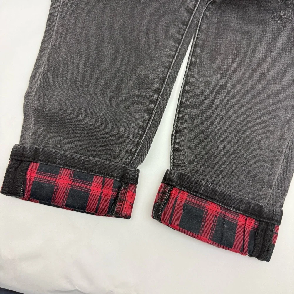 Judy Blue Buffalo Plaid Peek-A-Boo High Rise Skinny Jeans Charcoal Grey Black